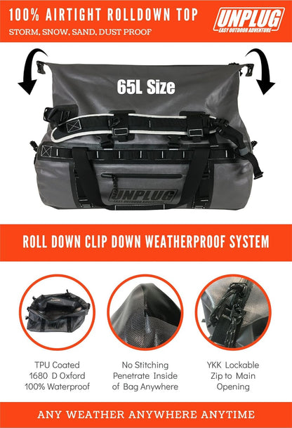 Ultimate Adventure Bag -1680D Heavy Duty Waterproof Travel Duffel Bags for Camping, Motorcycle Dry Bag, Waterproof Bags for Boating, Waterproof Duffle Backpack,Tactical Duffle Bag