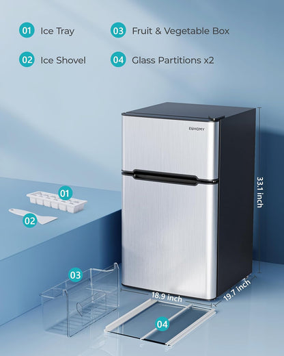 3.2 Cu.Ft Mini Fridge with Freezer – 2-Door Compact Refrigerator for Bedroom, Dorm, Office or Apartment, Silver3.2 Cu.Ft Mini Fridge with Freezer – 2-Door Compact Refrigerator for Bedroom, Dorm, Office or Apartment, Silver
