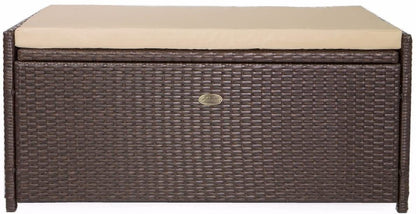 Outdoor Storage Bench Rattan Style Deck Box Wicker Patio Furniture Water Resistance w/Seat Cushion, 60-Gallon, Brown